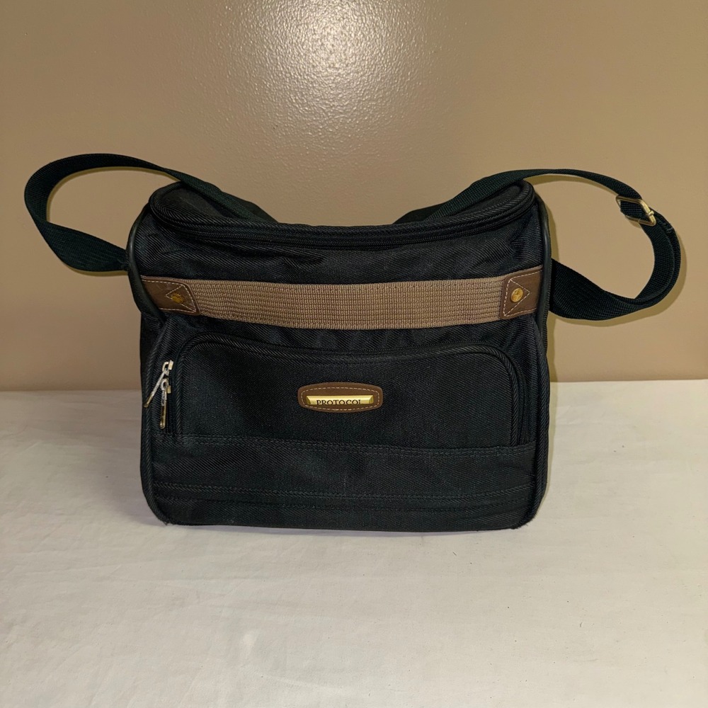 Protocol Dark Green Canvas Travel Tote Bag Shoulder Carry On Weekend Bag Brown